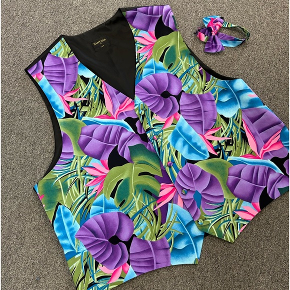 NWOT Hawaiian Print Vest and Tie for Big and Tall Men